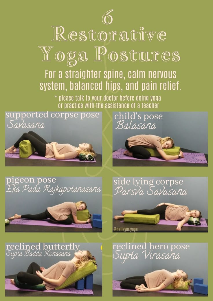 Six restorative yoga postures